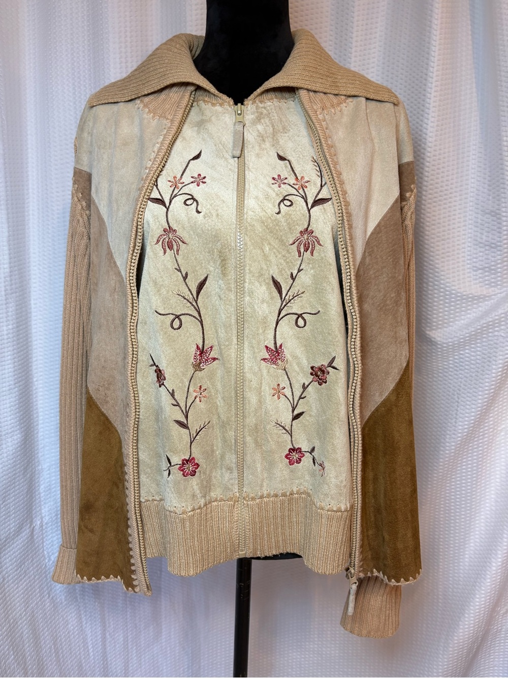 Designers Studio Originals VTG Tan Suede Boho Full Zip Vest & Jacket Size XL